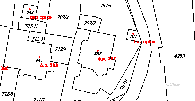 Libouchec 317 na parcele st. 358 v KÚ Libouchec, Katastrální mapa