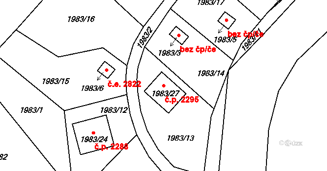 Bolevec 2295, Plzeň na parcele st. 1983/27 v KÚ Bolevec, Katastrální mapa