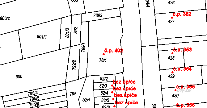 Křepice 402 na parcele st. 78/1 v KÚ Křepice u Hustopečí, Katastrální mapa