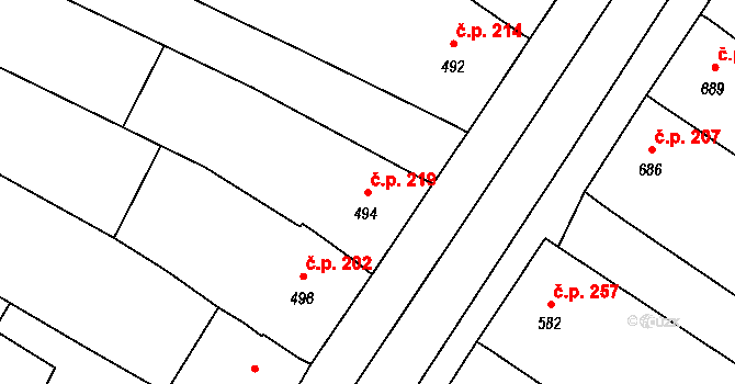 Moravský Žižkov 219 na parcele st. 494 v KÚ Moravský Žižkov, Katastrální mapa