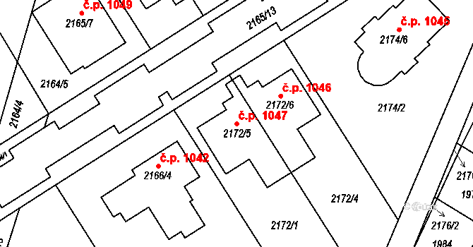 Valtice 1047 na parcele st. 2172/5 v KÚ Valtice, Katastrální mapa