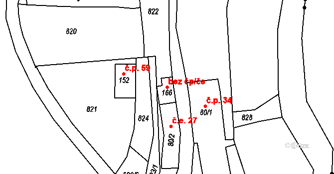 Úmonín 105334928 na parcele st. 166 v KÚ Lomec u Úmonína, Katastrální mapa