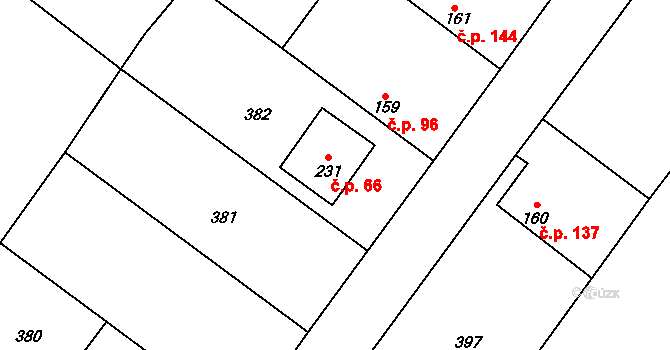 Hradčany 66 na parcele st. 231 v KÚ Hradčany u Žehuně, Katastrální mapa