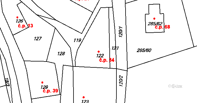Henčov 34, Jihlava na parcele st. 122 v KÚ Henčov, Katastrální mapa