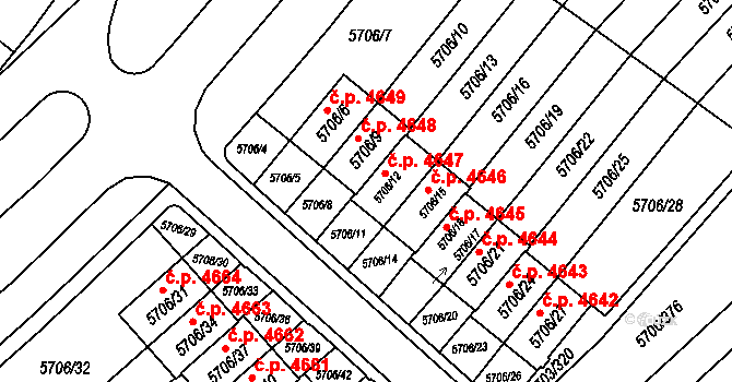 Jihlava 4647 na parcele st. 5706/12 v KÚ Jihlava, Katastrální mapa