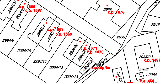Roztoky 1671 na parcele st. 2994/24 v KÚ Žalov, Katastrální mapa