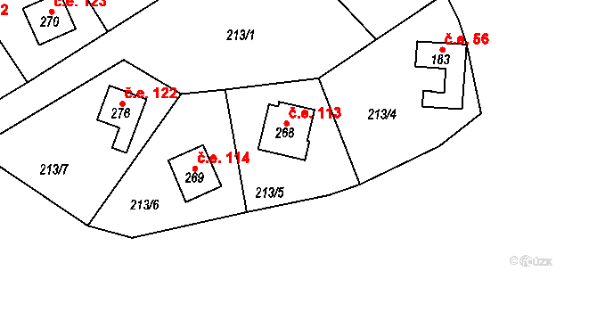 Hůrky 113 na parcele st. 268 v KÚ Hůrky u Rokycan, Katastrální mapa