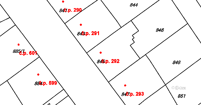 Vacenovice 292 na parcele st. 845 v KÚ Vacenovice u Kyjova, Katastrální mapa