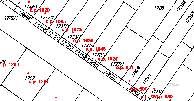 Bzenec 1027 na parcele st. 1729/1 v KÚ Bzenec, Katastrální mapa