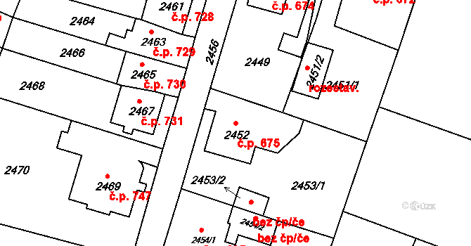 Rýmařov 675 na parcele st. 2452 v KÚ Rýmařov, Katastrální mapa