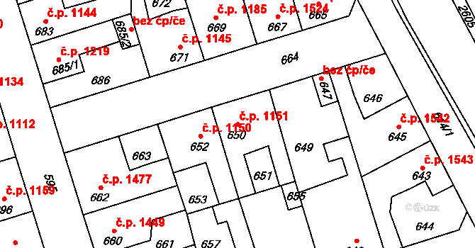 Kročehlavy 1151, Kladno na parcele st. 650 v KÚ Kročehlavy, Katastrální mapa