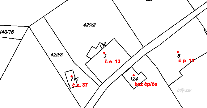 Morcinov 13, Lomnice nad Popelkou na parcele st. 3 v KÚ Košov, Katastrální mapa