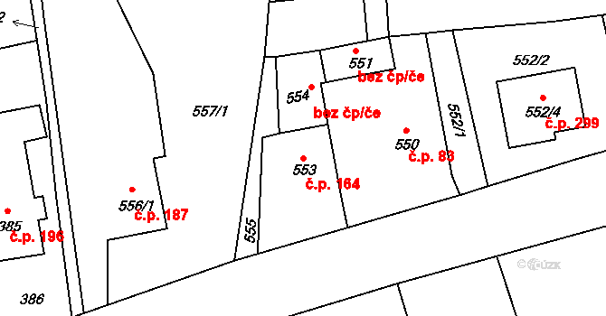 Zaječov 164 na parcele st. 553 v KÚ Zaječov, Katastrální mapa