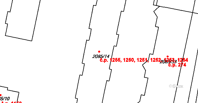 Mnichovo Hradiště 1250,1251,1252,1253, na parcele st. 2085/14 v KÚ Mnichovo Hradiště, Katastrální mapa