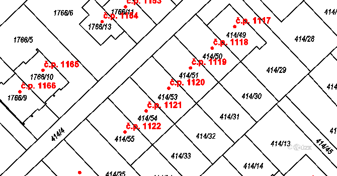 Poruba 1120, Orlová na parcele st. 414/53 v KÚ Poruba u Orlové, Katastrální mapa