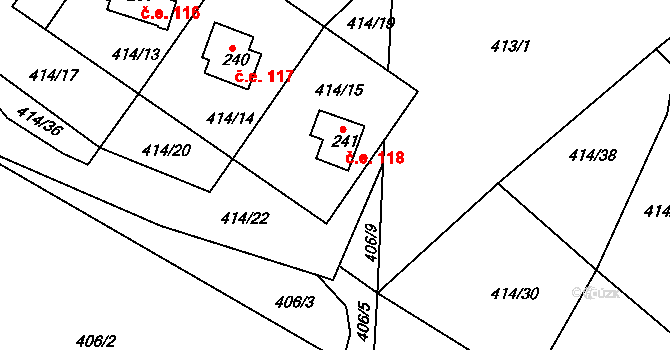 Klenovice 118, Milešov na parcele st. 241 v KÚ Orlické Zlákovice, Katastrální mapa