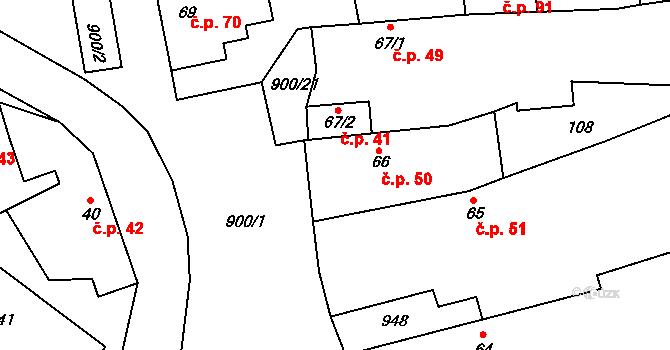 Račice nad Trotinou 50 na parcele st. 66 v KÚ Račice nad Trotinou, Katastrální mapa