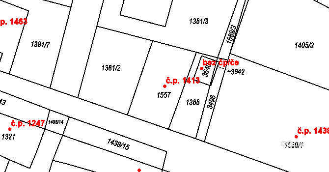 Hořice 1413 na parcele st. 1557 v KÚ Hořice v Podkrkonoší, Katastrální mapa
