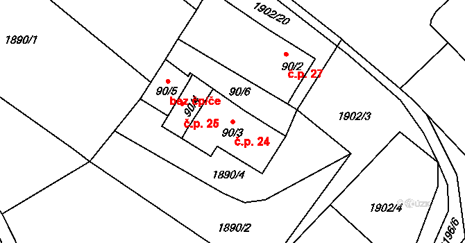 Kondrač 24, Kamenná na parcele st. 90/3 v KÚ Kondrač, Katastrální mapa