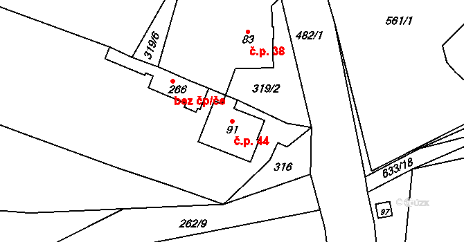 Podviní 44, Trnovany na parcele st. 91 v KÚ Trnovany u Litoměřic, Katastrální mapa