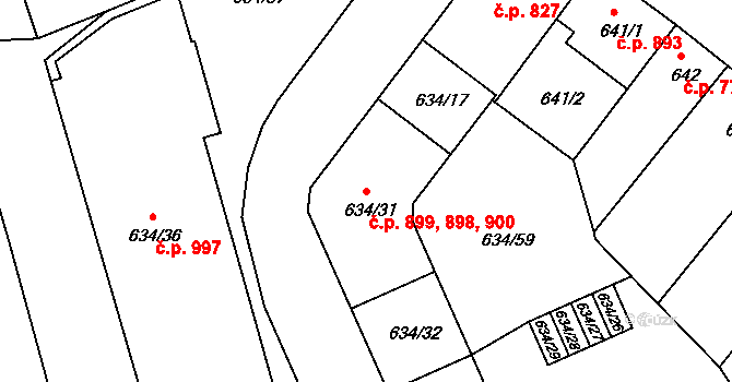Klíše 898,899,900, Ústí nad Labem na parcele st. 634/31 v KÚ Klíše, Katastrální mapa