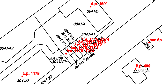 Střekov 1174,1175, Ústí nad Labem na parcele st. 3041/41 v KÚ Střekov, Katastrální mapa