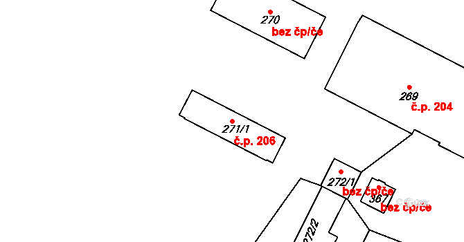Třebovice 206 na parcele st. 271/1 v KÚ Třebovice, Katastrální mapa