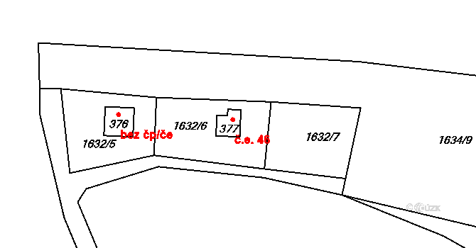 Doubravice 2.díl 46, Vranov na parcele st. 377 v KÚ Vranov u Čerčan, Katastrální mapa