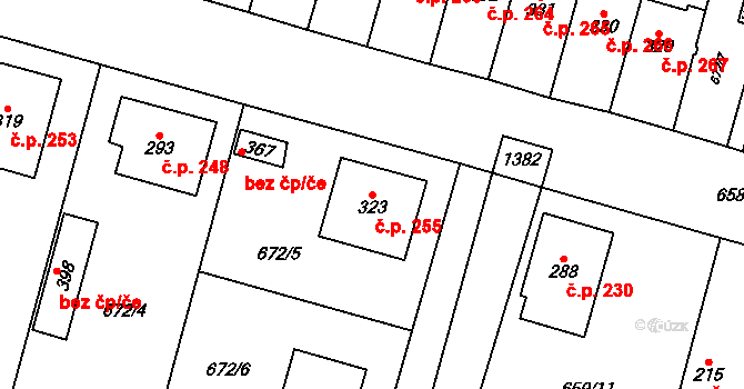Krchleby 255 na parcele st. 323 v KÚ Krchleby u Nymburka, Katastrální mapa