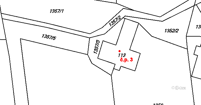 Kocourov 3, Bílá na parcele st. 113 v KÚ Petrašovice, Katastrální mapa