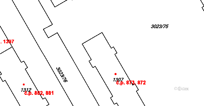 Mařatice 872,873, Uherské Hradiště na parcele st. 1307 v KÚ Mařatice, Katastrální mapa
