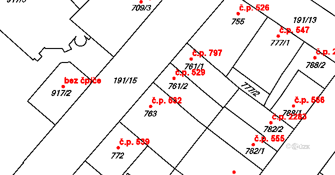 Břeclav 529 na parcele st. 761/2 v KÚ Břeclav, Katastrální mapa