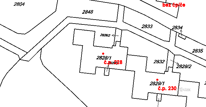 Bohunice 228, Brno na parcele st. 2828/1 v KÚ Bohunice, Katastrální mapa