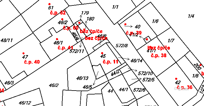 Jeníkov 11 na parcele st. 45 v KÚ Jeníkov u Duchcova, Katastrální mapa