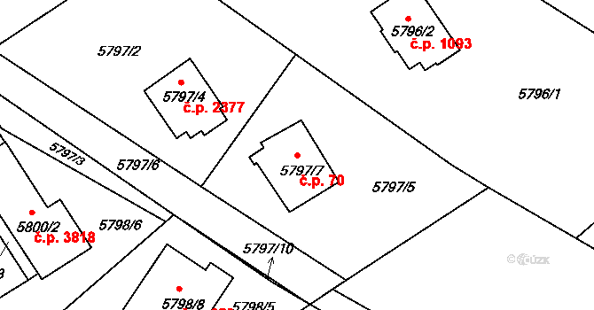 Frýdek 70, Frýdek-Místek na parcele st. 5797/7 v KÚ Frýdek, Katastrální mapa