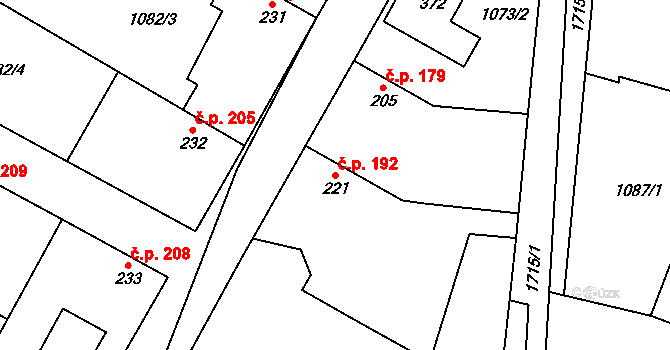 Čečelice 192 na parcele st. 221 v KÚ Čečelice, Katastrální mapa