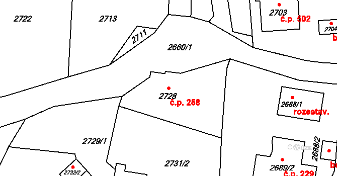 Vendryně 258 na parcele st. 2728 v KÚ Vendryně, Katastrální mapa