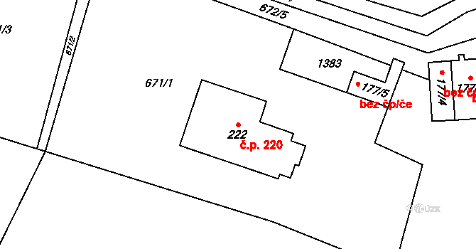 Liběchov 220 na parcele st. 222 v KÚ Liběchov, Katastrální mapa