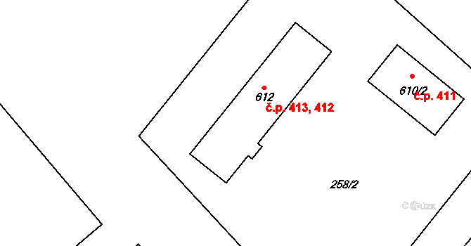 Úšovice 412,413, Mariánské Lázně na parcele st. 612 v KÚ Úšovice, Katastrální mapa