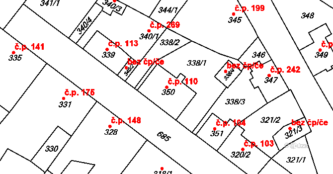 Svatava 110 na parcele st. 350 v KÚ Svatava, Katastrální mapa