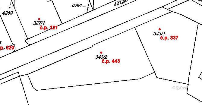 Lomnice nad Lužnicí 443 na parcele st. 343/2 v KÚ Lomnice nad Lužnicí, Katastrální mapa