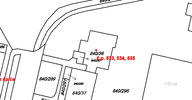 Bohnice 533,534,535, Praha na parcele st. 840/36 v KÚ Bohnice, Katastrální mapa