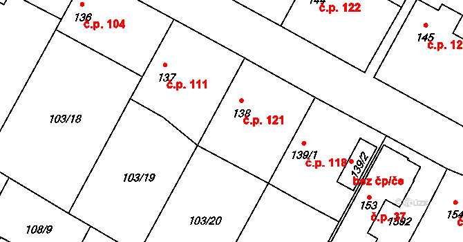 Břežany II 121 na parcele st. 138 v KÚ Břežany II, Katastrální mapa