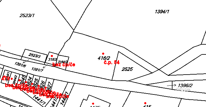 Kryblice 54, Trutnov na parcele st. 416/2 v KÚ Trutnov, Katastrální mapa
