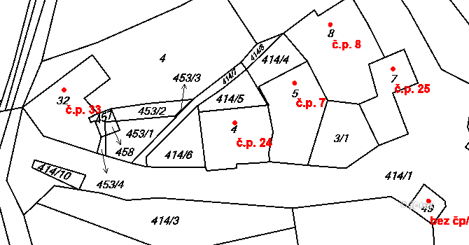 Chvalšovice 24, Dřešín na parcele st. 4 v KÚ Chvalšovice, Katastrální mapa