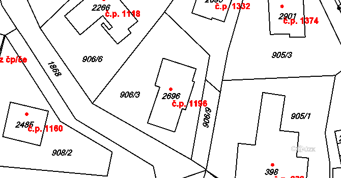 Vrchlabí 1196 na parcele st. 2696 v KÚ Vrchlabí, Katastrální mapa