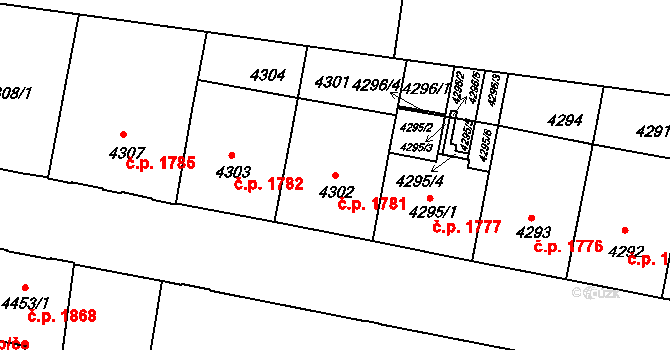 České Budějovice 3 1781, České Budějovice na parcele st. 4302 v KÚ České Budějovice 3, Katastrální mapa