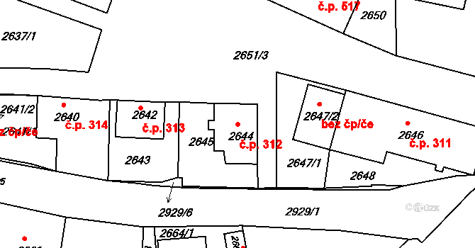 Rumburk 1 312, Rumburk na parcele st. 2644 v KÚ Rumburk, Katastrální mapa