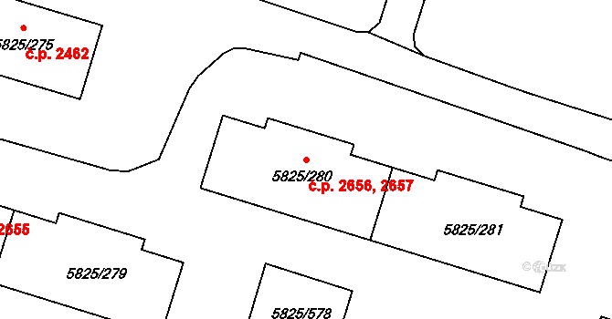 Česká Lípa 2656,2657 na parcele st. 5825/280 v KÚ Česká Lípa, Katastrální mapa