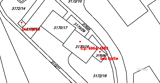 Chomutov 4963,4964 na parcele st. 3170/16 v KÚ Chomutov II, Katastrální mapa